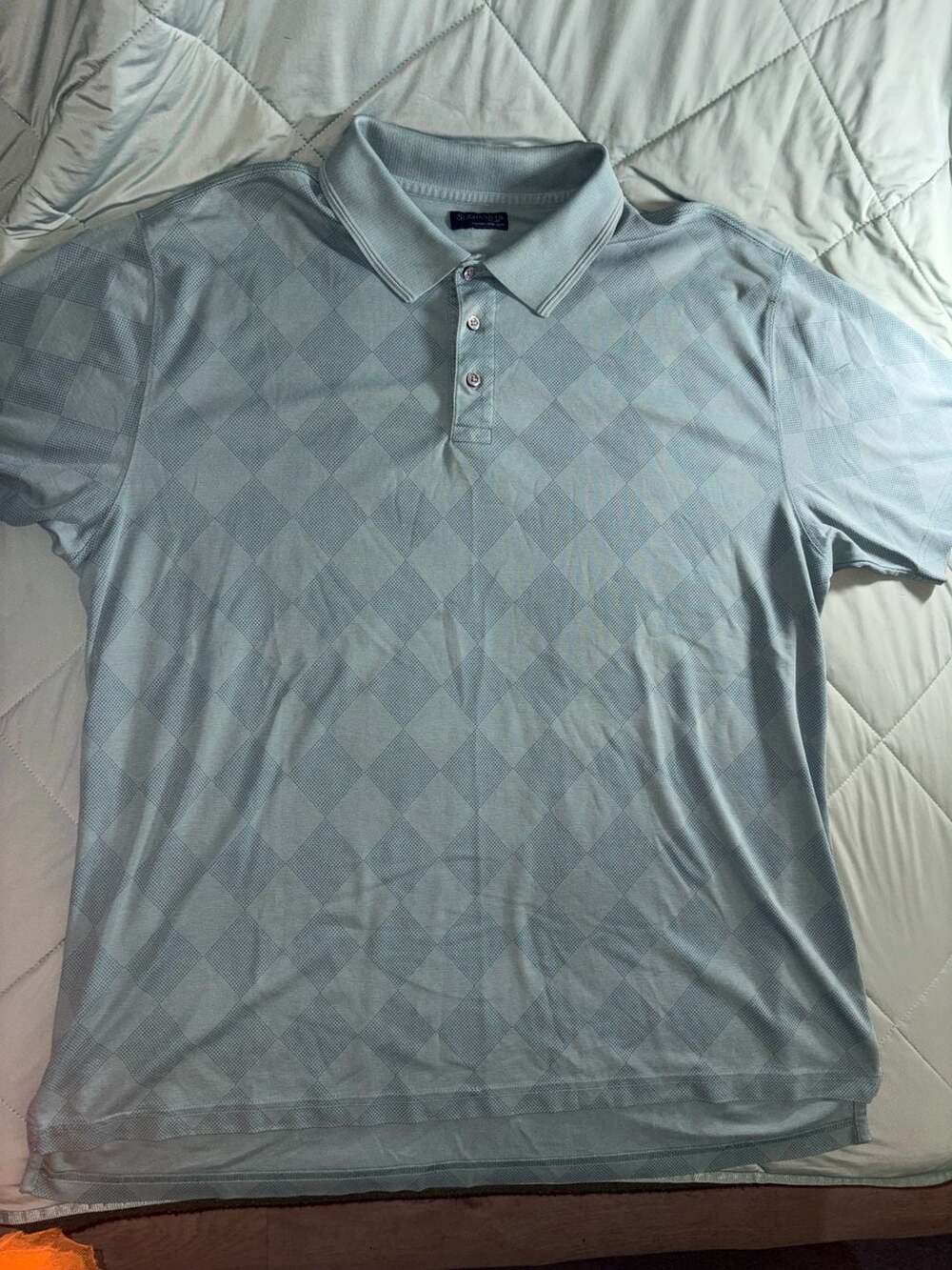 St. John's Bay Premium Quick-Dri Polo Shirt Blue Diamond Pattern